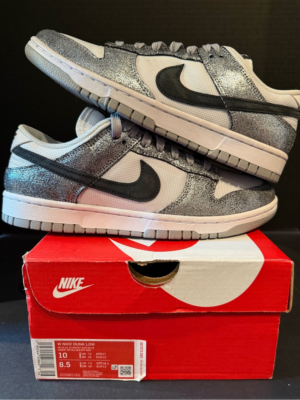 Women’s Nike Dunk Low Golden Gal  Sneakers - size 10W Silver, Black, White